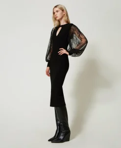 Abito Longuette In Maglia E Pizzo