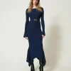 Abito Longuette In Maglia Con Cintura E Volant