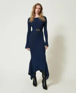 Abito Longuette In Maglia Con Cintura E Volant