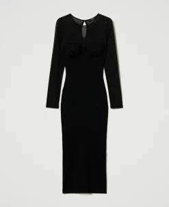 Abito Longuette In Maglia Con Tulle