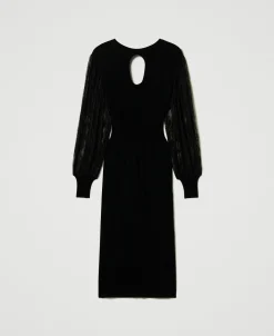 Abito Longuette In Maglia E Pizzo