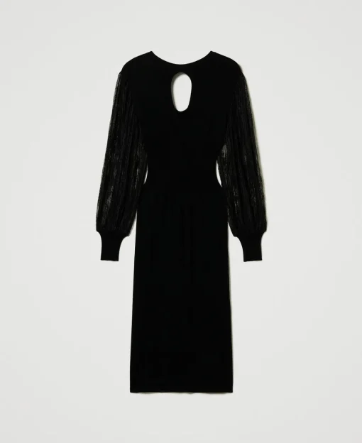 Abito Longuette In Maglia E Pizzo
