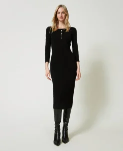 Abito Longuette In Maglia Con Cut-out E Borchie