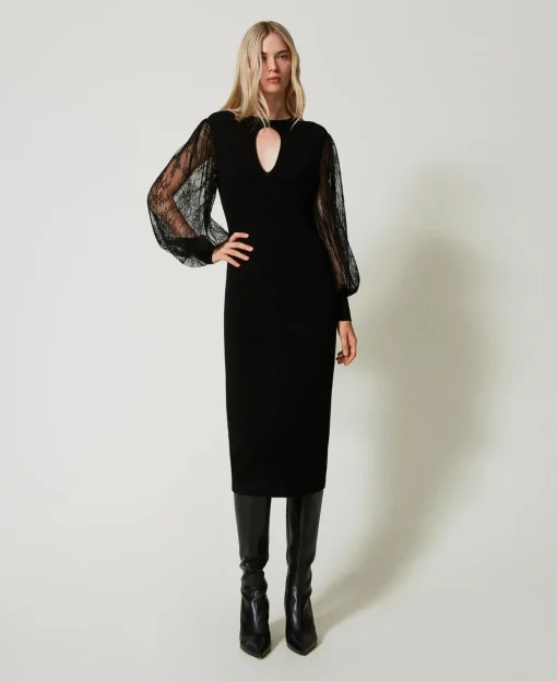 Abito Longuette In Maglia E Pizzo