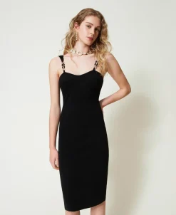 Abito Longuette In Maglia Con Spalline Bijoux