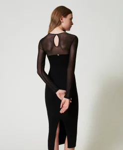 Abito Longuette In Maglia Con Tulle