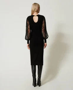 Abito Longuette In Maglia E Pizzo