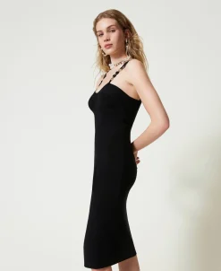 Abito Longuette In Maglia Con Spalline Bijoux