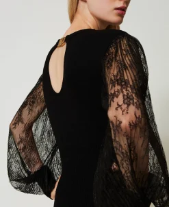 Abito Longuette In Maglia E Pizzo
