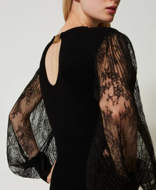 Abito Longuette In Maglia E Pizzo