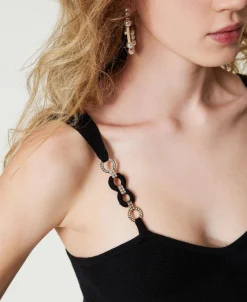 Abito Longuette In Maglia Con Spalline Bijoux