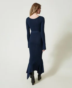 Abito Longuette In Maglia Con Cintura E Volant