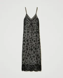 Abito Longuette In Tulle Con Ricamo A Mano