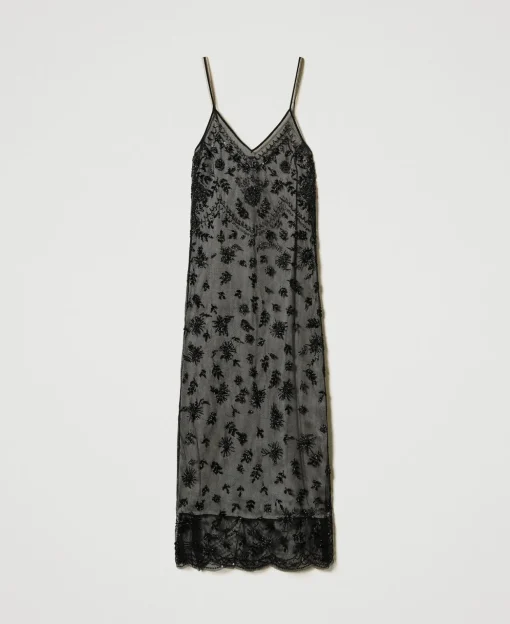 Abito Longuette In Tulle Con Ricamo A Mano