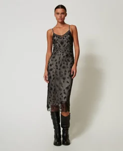Abito Longuette In Tulle Con Ricamo A Mano