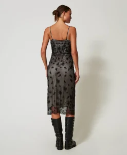 Abito Longuette In Tulle Con Ricamo A Mano