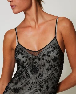 Abito Longuette In Tulle Con Ricamo A Mano