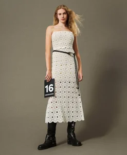 Abito Lungo Bustier In Maglia Crochet