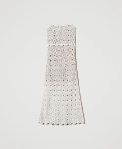Abito Lungo Bustier In Maglia Crochet