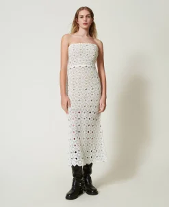 Abito Lungo Bustier In Maglia Crochet