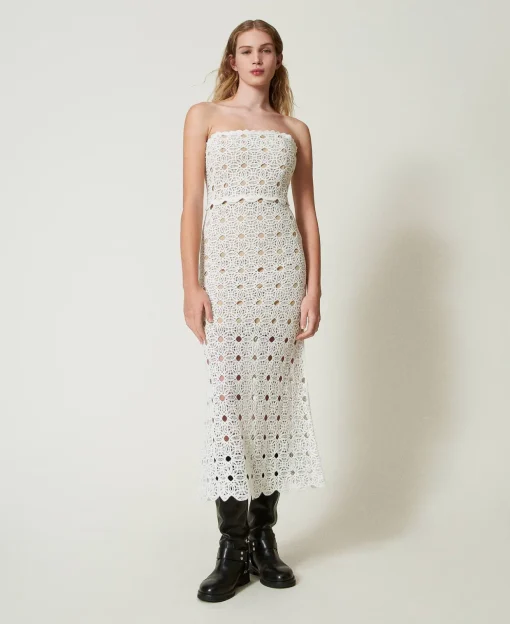 Abito Lungo Bustier In Maglia Crochet
