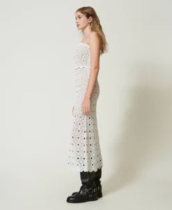Abito Lungo Bustier In Maglia Crochet