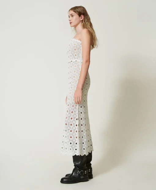 Abito Lungo Bustier In Maglia Crochet