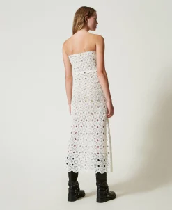 Abito Lungo Bustier In Maglia Crochet