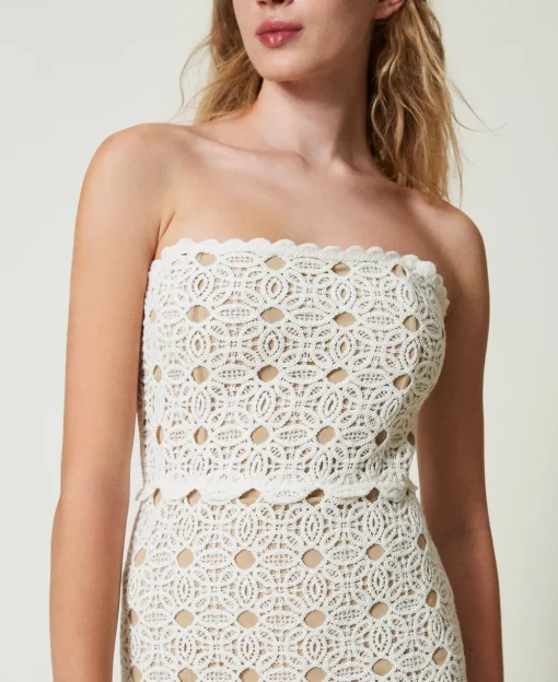 Abito Lungo Bustier In Maglia Crochet