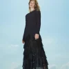 Abito Lungo Con Balze Plissé In Tulle