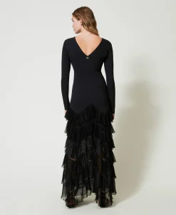 Abito Lungo Con Balze Plissé In Tulle