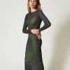 Abito Lungo Fitted In Maglia A Costine