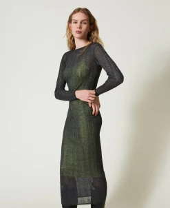 Abito Lungo Fitted In Maglia A Costine