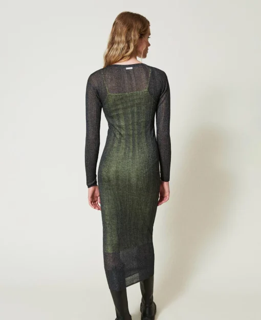 Abito Lungo Fitted In Maglia A Costine
