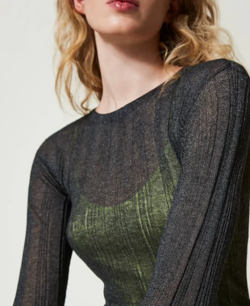 Abito Lungo Fitted In Maglia A Costine