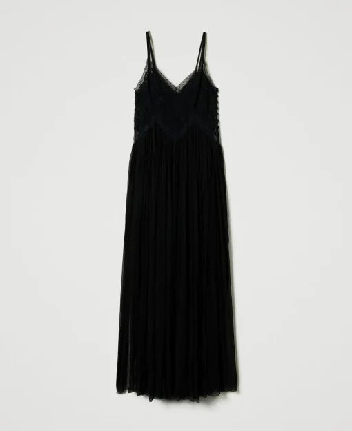Abito Lungo In Creponne E Tulle