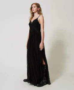 Abito Lungo In Creponne E Tulle