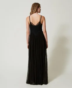 Abito Lungo In Creponne E Tulle