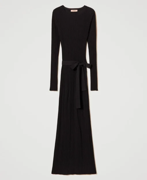 Abito Lungo In Maglia A Costine Con Cut-out
