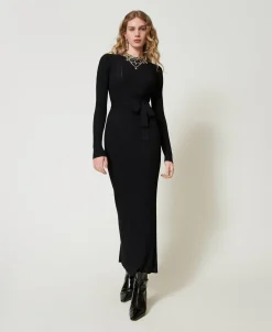 Abito Lungo In Maglia A Costine Con Cut-out