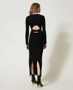Abito Lungo In Maglia A Costine Con Cut-out