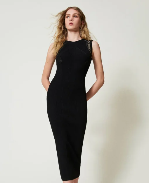 Abito Lungo In Maglia Con Pizzo
