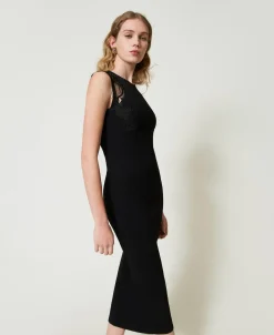 Abito Lungo In Maglia Con Pizzo