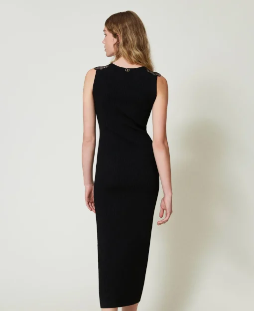Abito Lungo In Maglia Con Pizzo