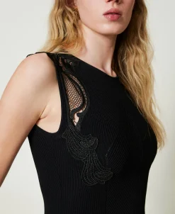 Abito Lungo In Maglia Con Pizzo