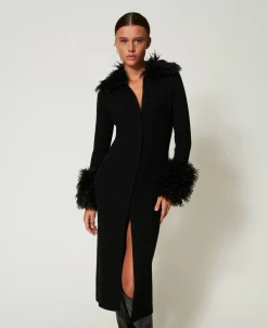 Abito-cardigan Lungo In Misto Lana E Faux Fur