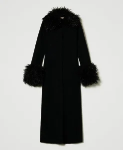 Abito-cardigan Lungo In Misto Lana E Faux Fur