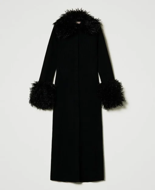Abito-cardigan Lungo In Misto Lana E Faux Fur