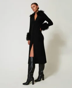 Abito-cardigan Lungo In Misto Lana E Faux Fur