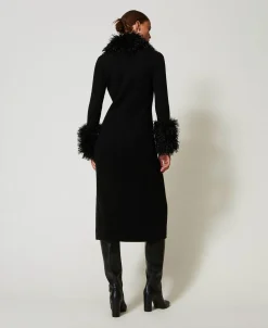 Abito-cardigan Lungo In Misto Lana E Faux Fur
